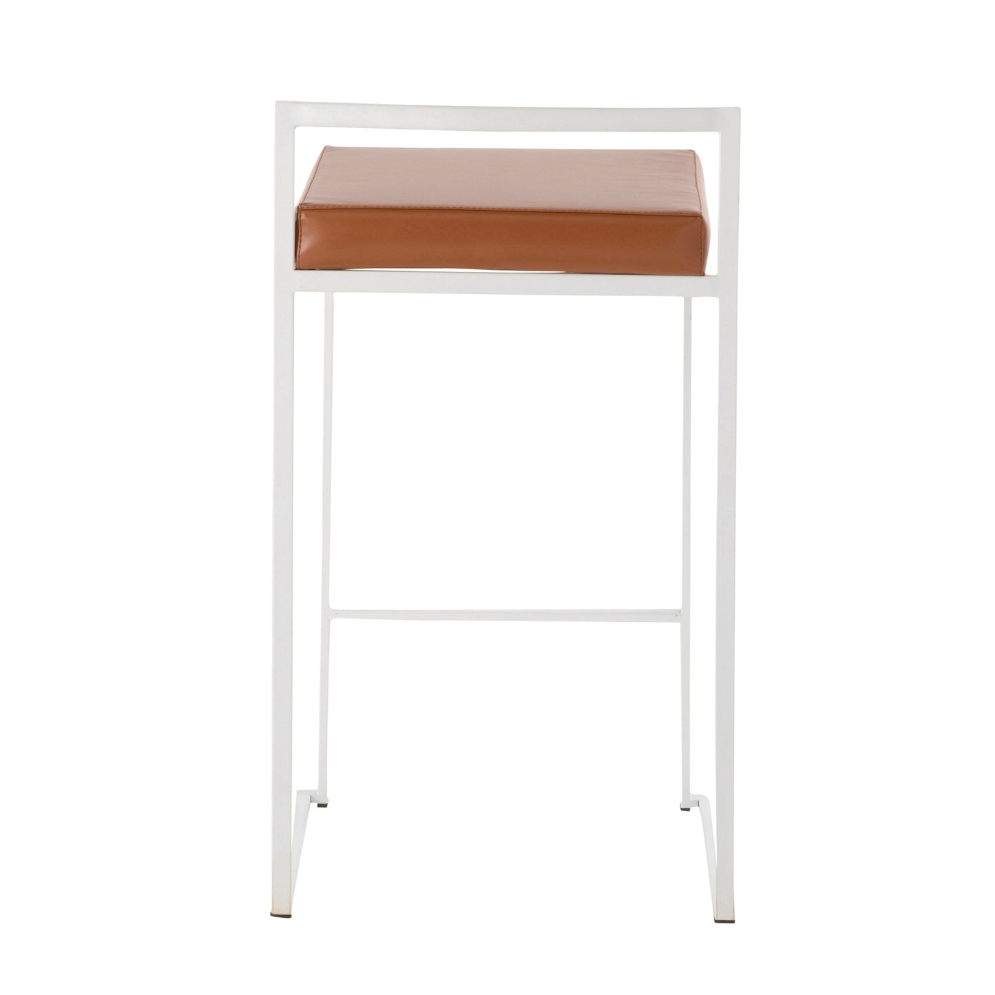 Monarel - Set of 2 - White Stackable Counter Stools with Camel Faux Leather Cushions