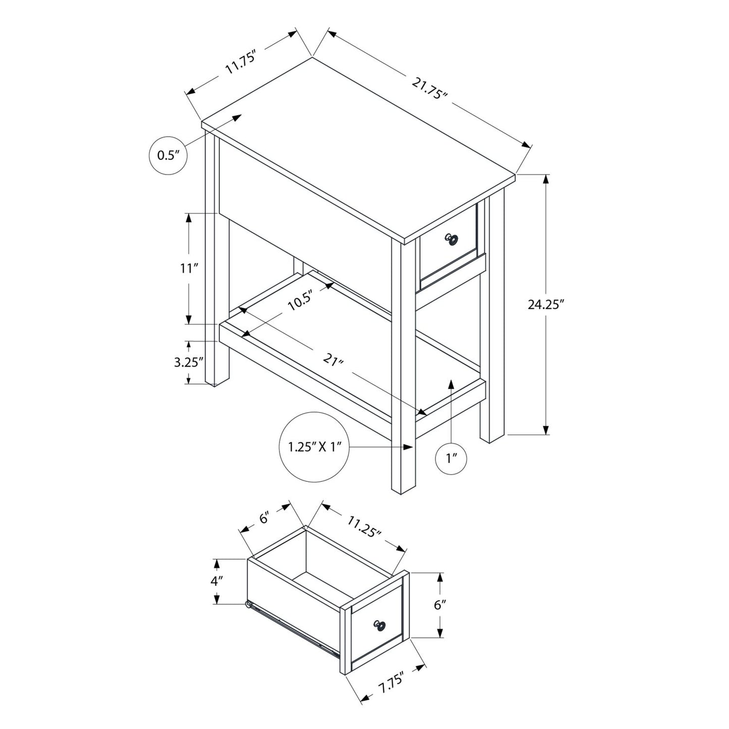 Accent End Table, 2 Tier, Narrow, Lamp, Storage Drawer, Charming Design