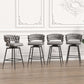 Malor - Set of 2 - 39" Grey Woven Linen Bar Stools with 360° Swivel Seat, Padded Backrest, Footrest, and Black Metal Legs