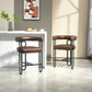 Callan - Set of 2 - 24" Dark Brown PU Bar Stools with Round Cushions, Curved Backrest, and Modern Black Metal Frame