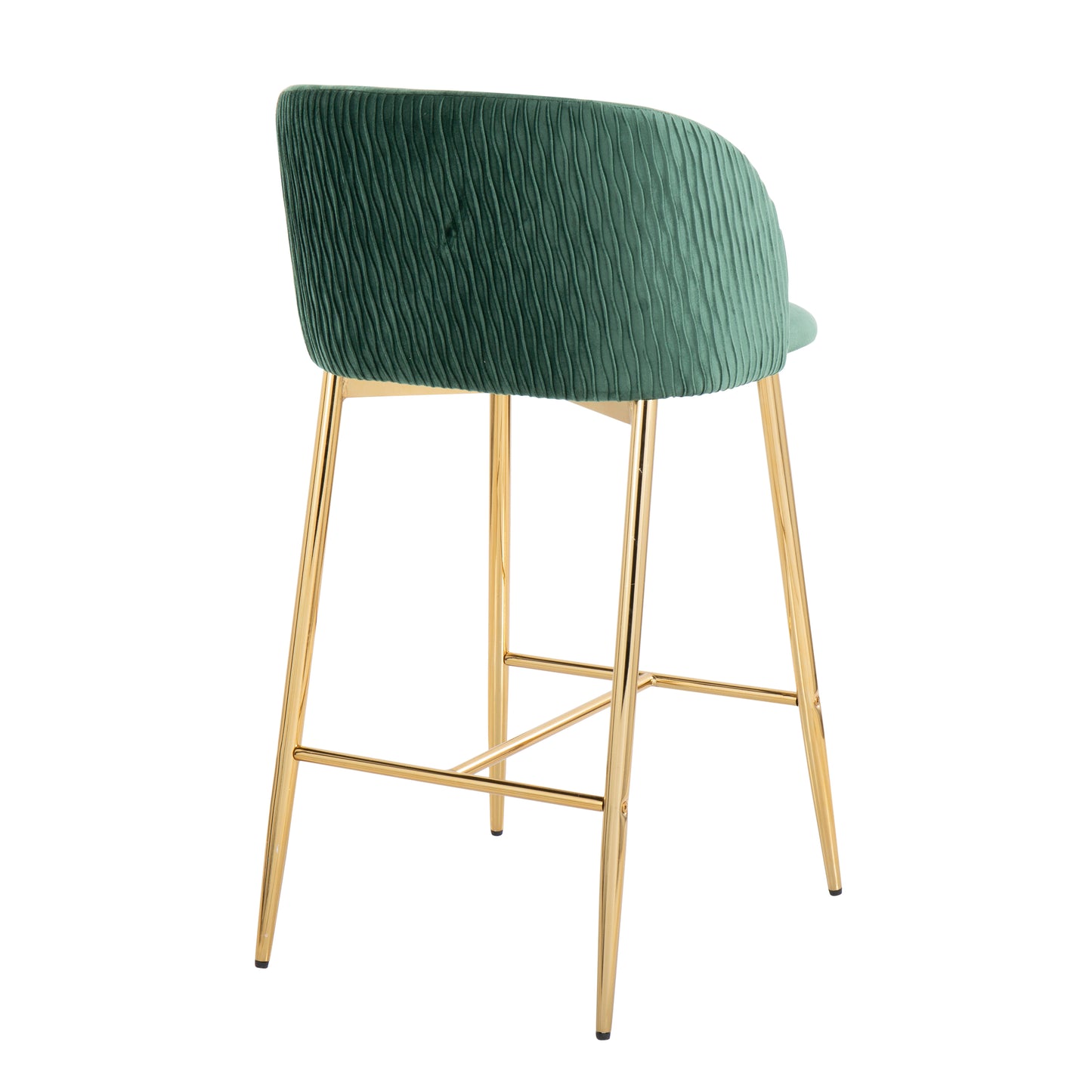 Franklin - Set of 2 - 24" Green Glam Velvet Counter Stools with Gold Base Fixed Height