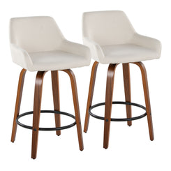 Newman - Set of 2 - 29" White Adjustable Polyurethane Leather Swivel Bar Stools with Footrest