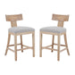 Pivora - Set of 2 - 27" Linen Upholstered Counter Stools with Natural Rubberwood Frame, High Back, and Footrest