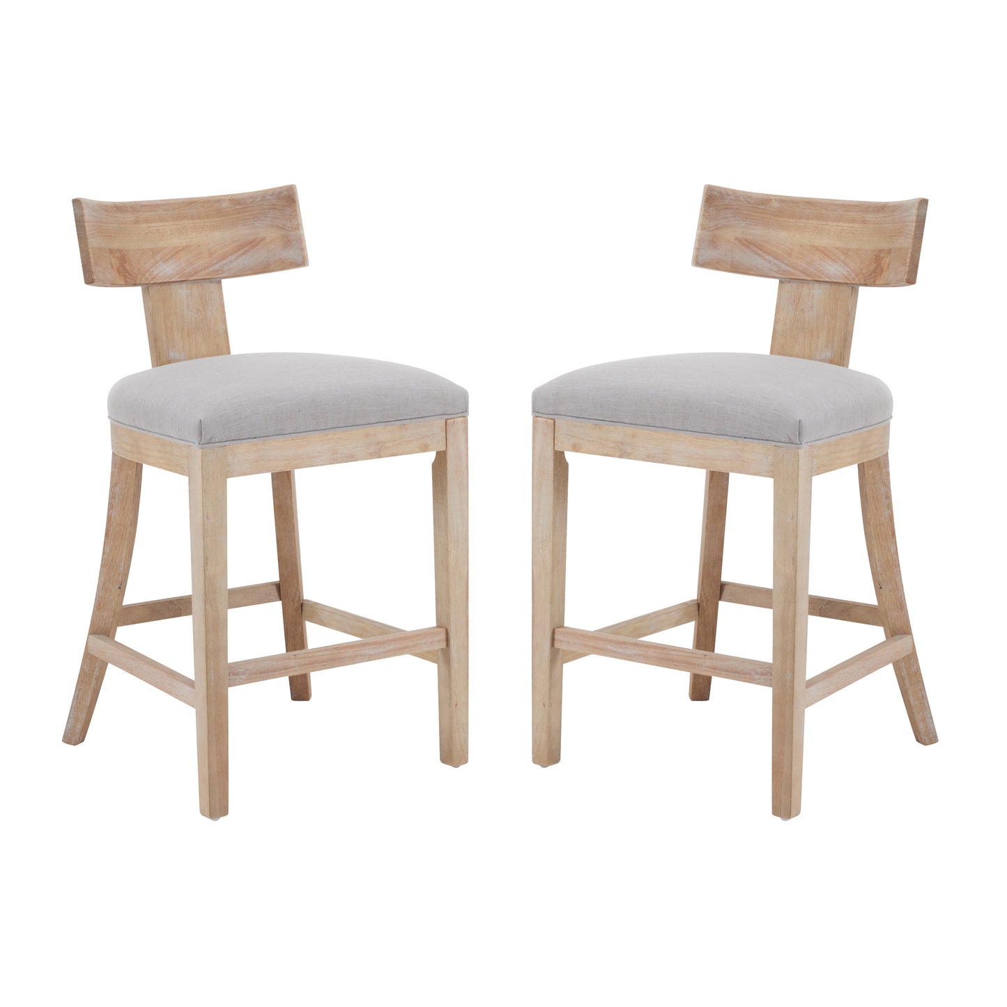 Pivora - Set of 2 - 27" Linen Upholstered Counter Stools with Natural Rubberwood Frame, High Back, and Footrest