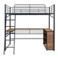 Full Size Loft Bed With 3 Layers Of Shelves And L-Shaped Desk - Black