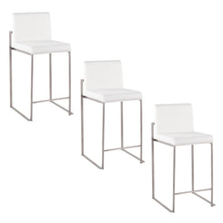 Montere - Set of 3-24" White Velvet Counter Stools Modern Elegance, Comfort