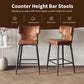 Monice - Set of 2 - 28" Counter Height Bar Stools with Brown Upholstered Polyurethane Leather Seat, Metal Frame, and Footrest for Kitchen Island or Bar Table