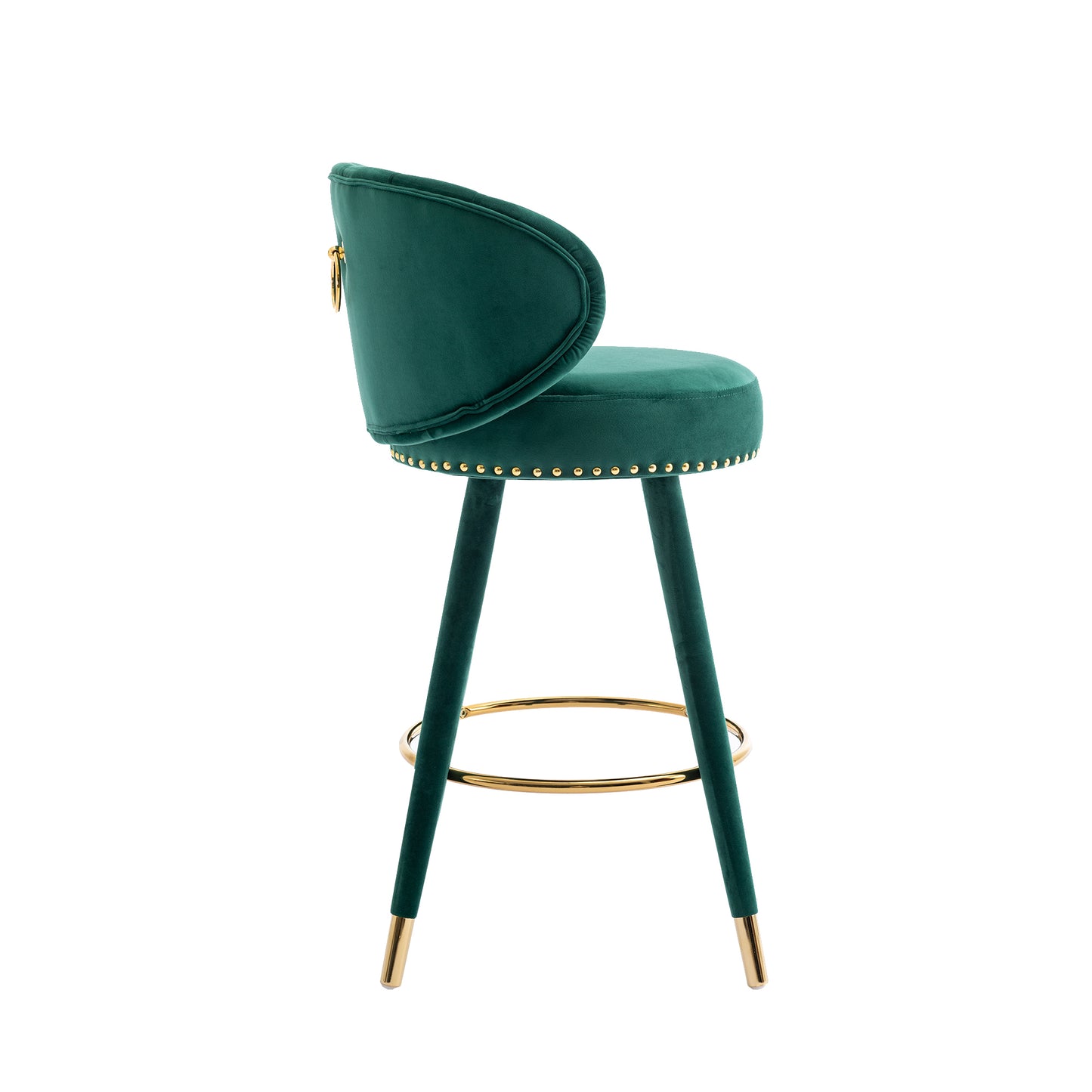 Lurian - Set of 2 - 28" Emerald Velvet Swivel Counter Height Bar Stools, Solid Wood Legs, Ergonomic Backrest, Retro Design