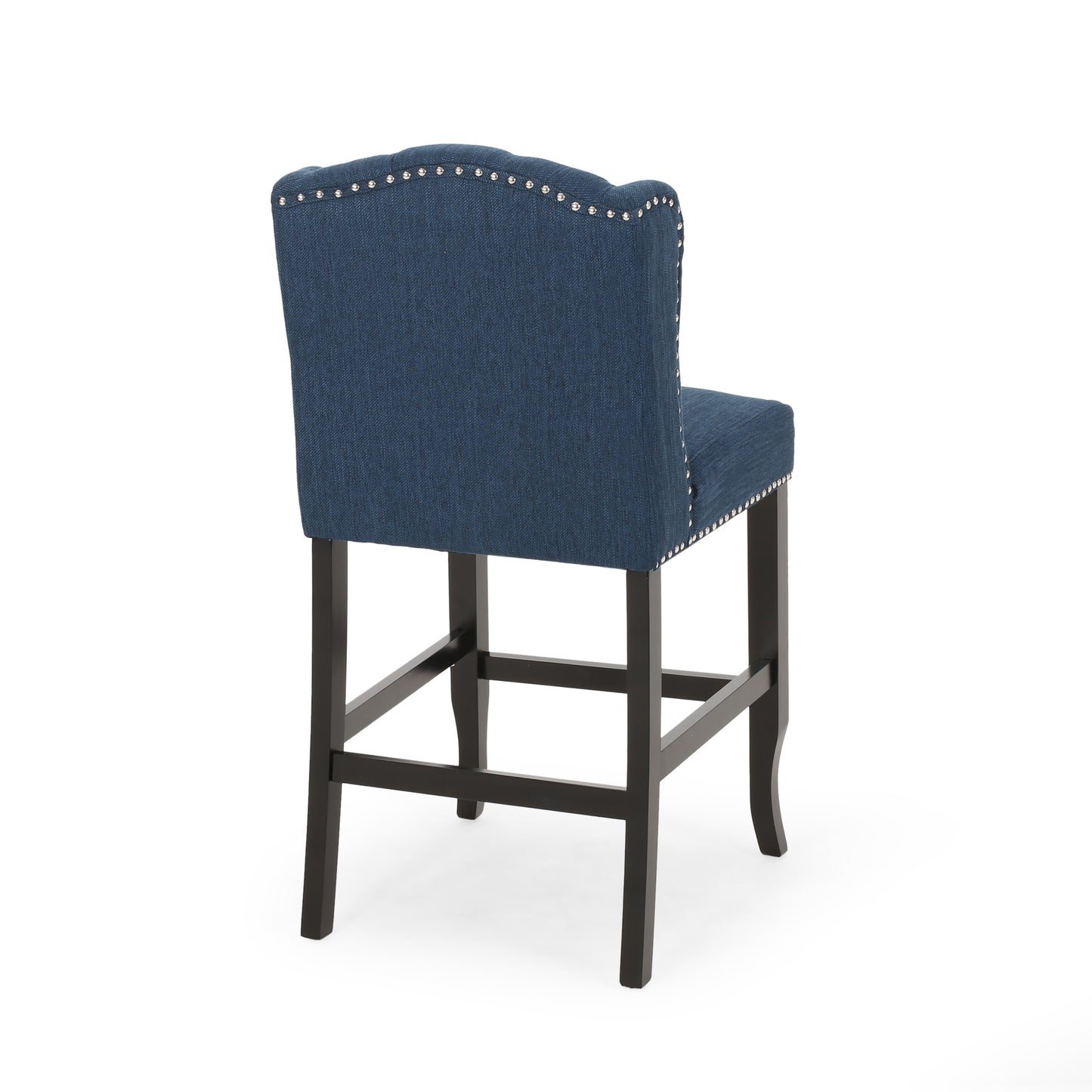 Vandalisa - Set of 2 - 27" Navy Blue & Dark Brown Fabric Tufted Wingback Counter Stools