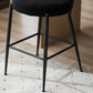 Sable - Set of 2 - 25" Black Upholstered Teddy Fabric Bar Stools with Ergonomic High Back and Modern Metal Base