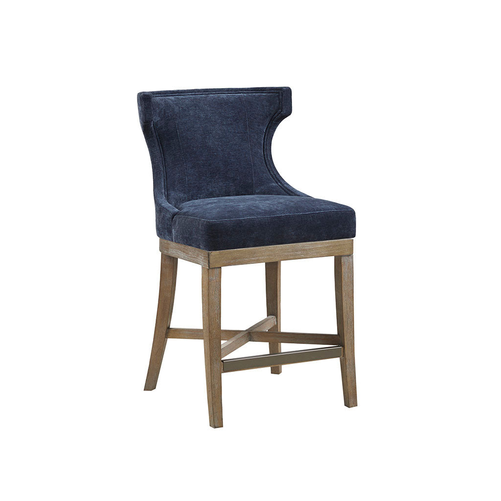 Royale - set of 2 - 39.25" Counter Stool with Swivel Seat Navy Upholstery