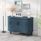 Curved Sideboard Wooden Console Table With 4 Doors And Adjustable Shelves For Living Room - Blue