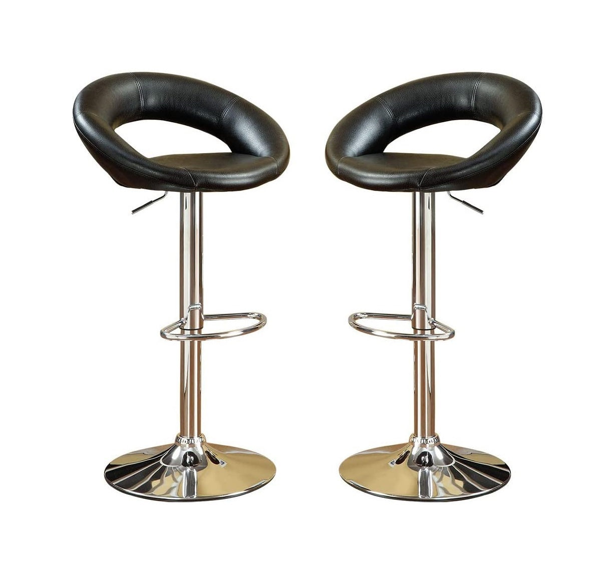 Hutchinson - Set of 2 - 26" Black Faux Leather Adjustable Bar Stools with Chrome Base