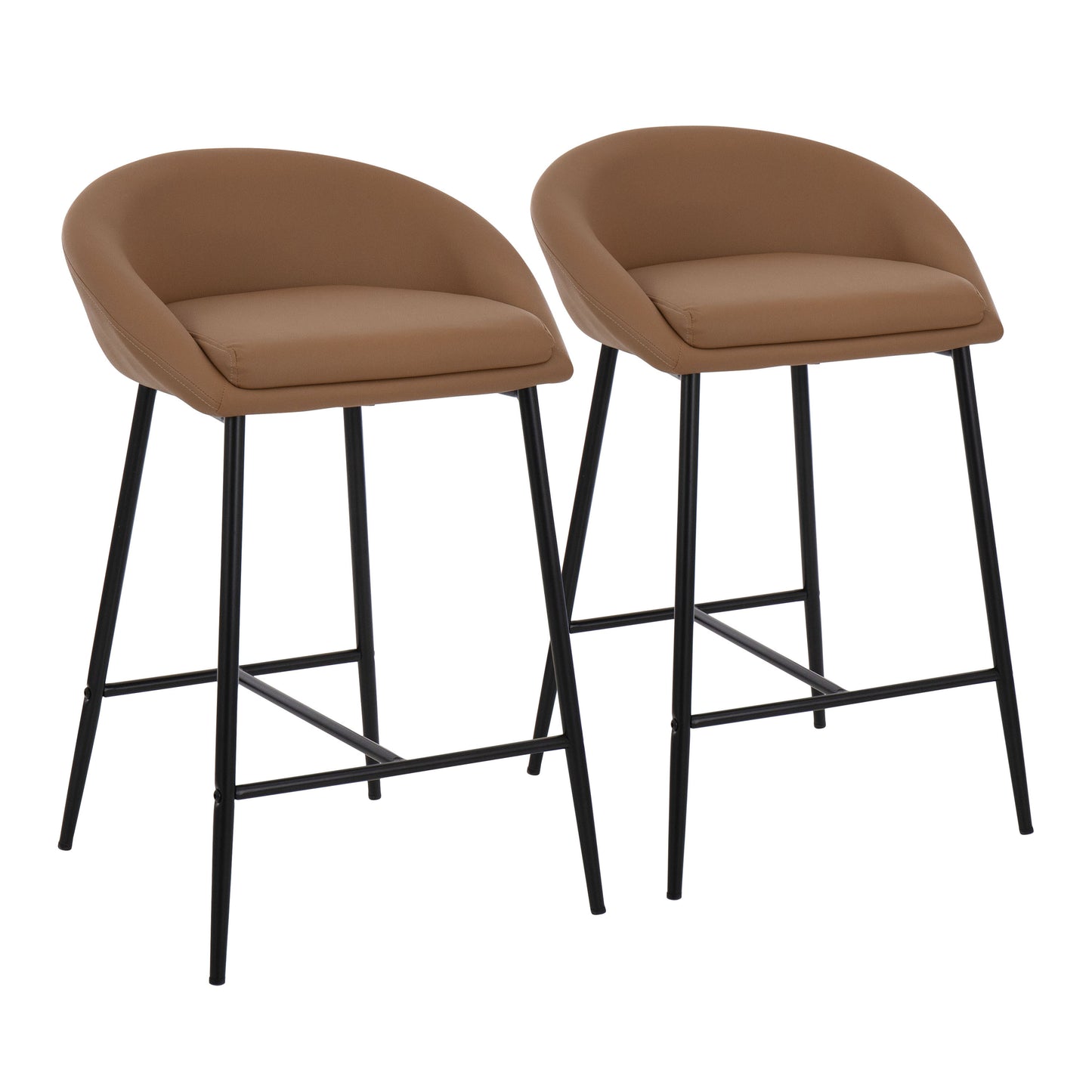 Martisse - Set of 2 - 26" Fixed-Height Camel Faux Leather Counter Stools with Black Metal Frame