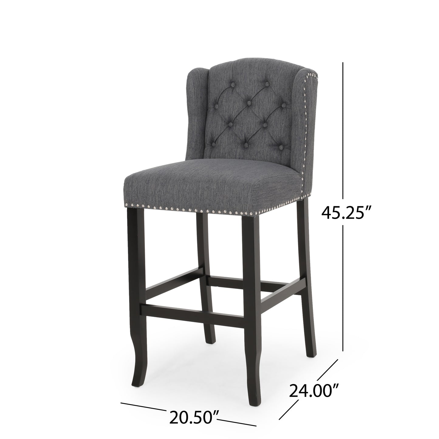 Viora - Set of 2 - 30" Charcoal & Dark Brown Fabric Tufted Wingback Counter Stools