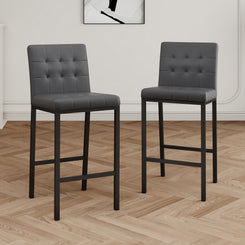 Glenwood - Set of 2 - 30" Gray PU Bar Stools with Black Spray-Painted Metal Legs - Modern Design for Kitchen and Restaurant