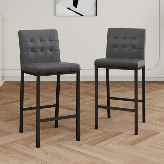 Glenwood - Set of 2 - 30" Gray PU Bar Stools with Black Spray-Painted Metal Legs - Modern Design for Kitchen and Restaurant