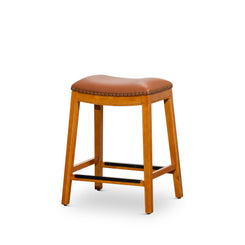 Valistra - Set of 2 - 24" Natural Counter Stools with Saddle Leather Seat