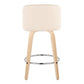 Tarian - Set of 2 - 24" Natural Wood & Cream Faux Leather Swivel Counter Stools with Chrome Footrest