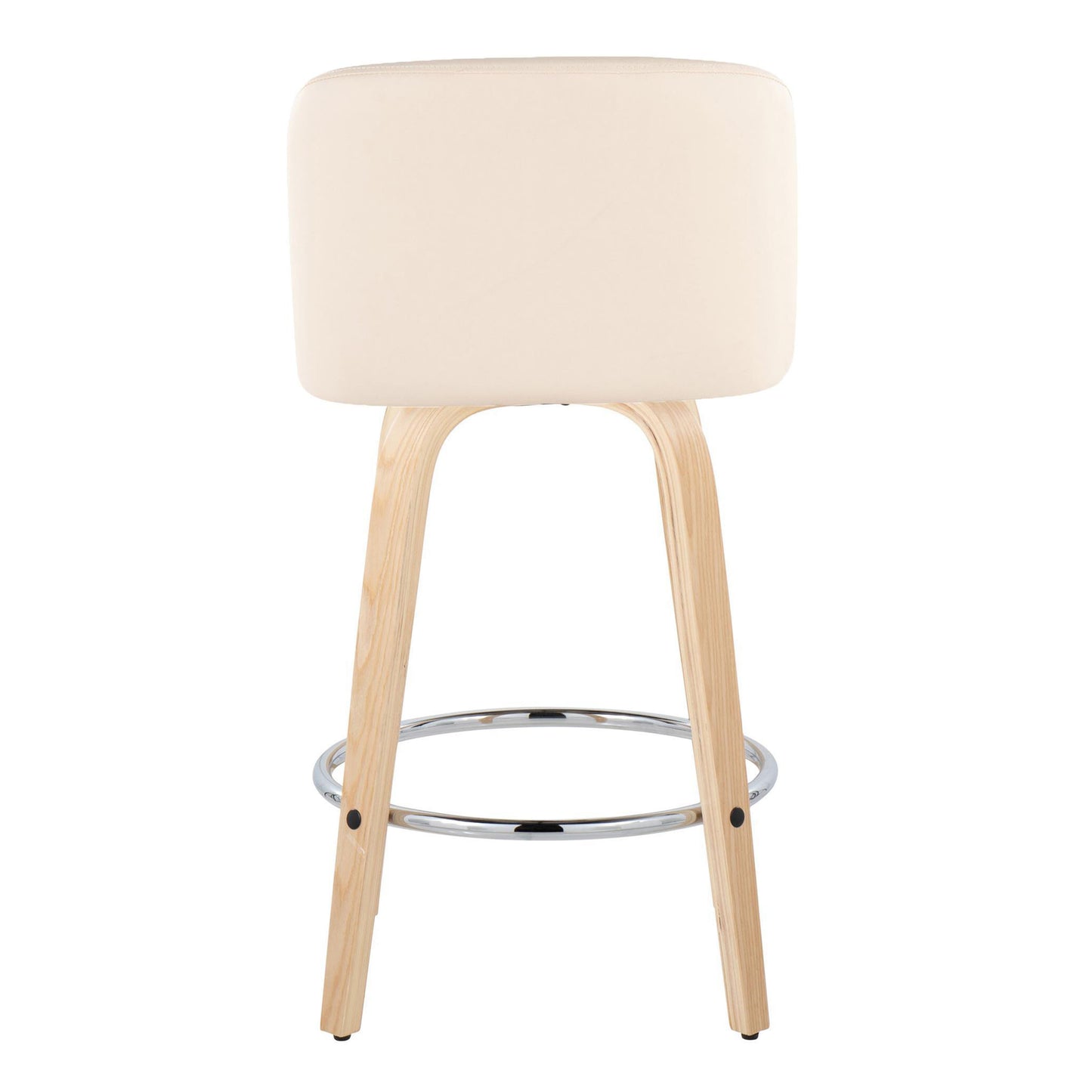 Tarian - Set of 2 - 24" Natural Wood & Cream Faux Leather Swivel Counter Stools with Chrome Footrest