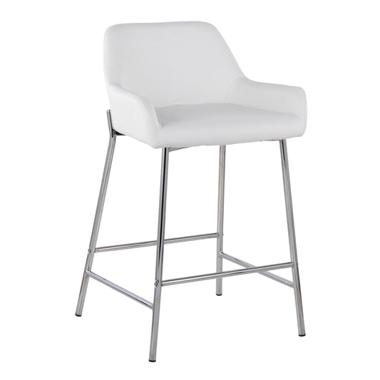 Astraea - Set of 2 - 24" White Faux Leather Counter Stools with Chrome Metal Frame