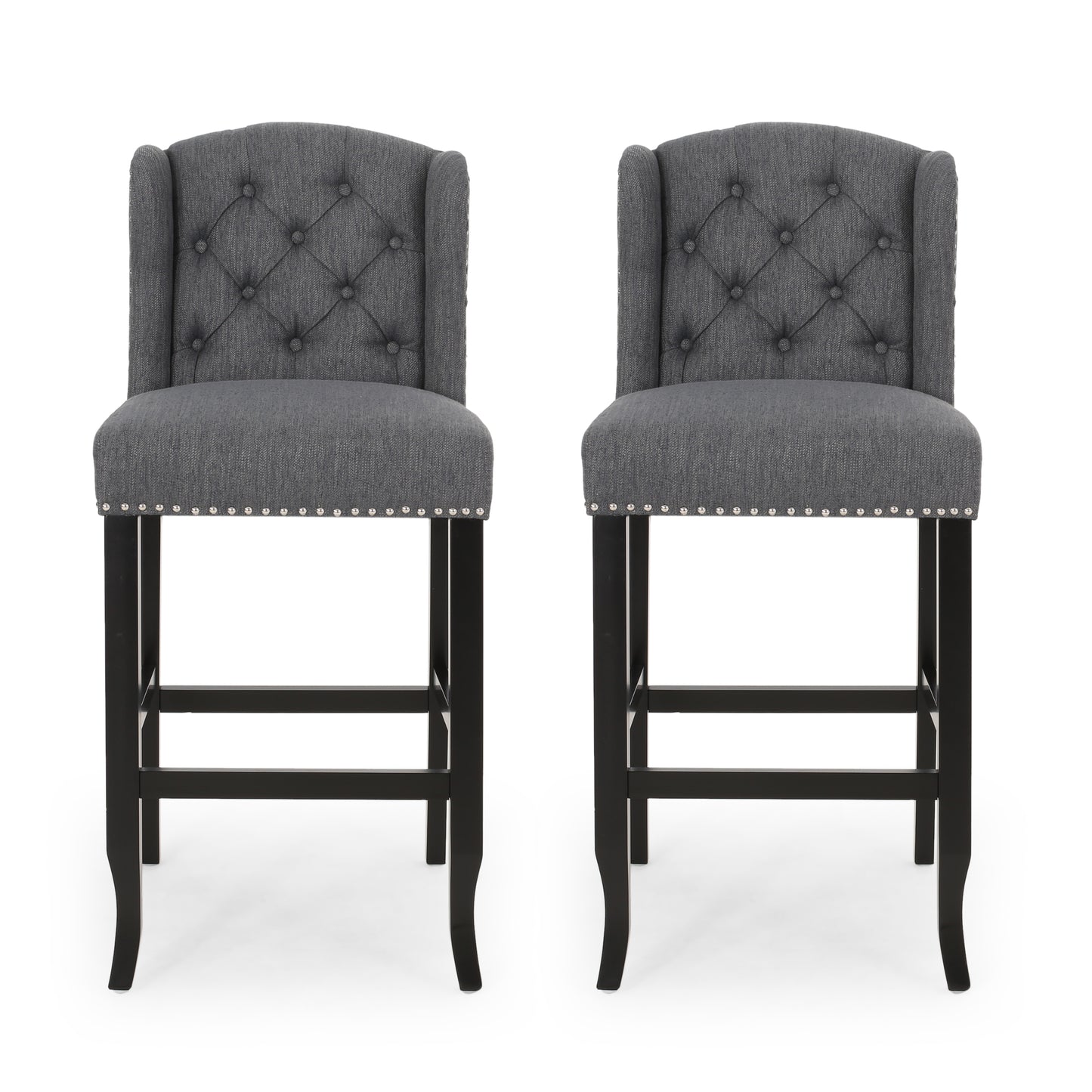 Viora - Set of 2 - 30" Charcoal & Dark Brown Fabric Tufted Wingback Counter Stools