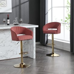 Hengming  - Set of 2 - 28" modern velvet bar chair, back hollowed-out with armrest, gold horn cross-legged, height adjustable