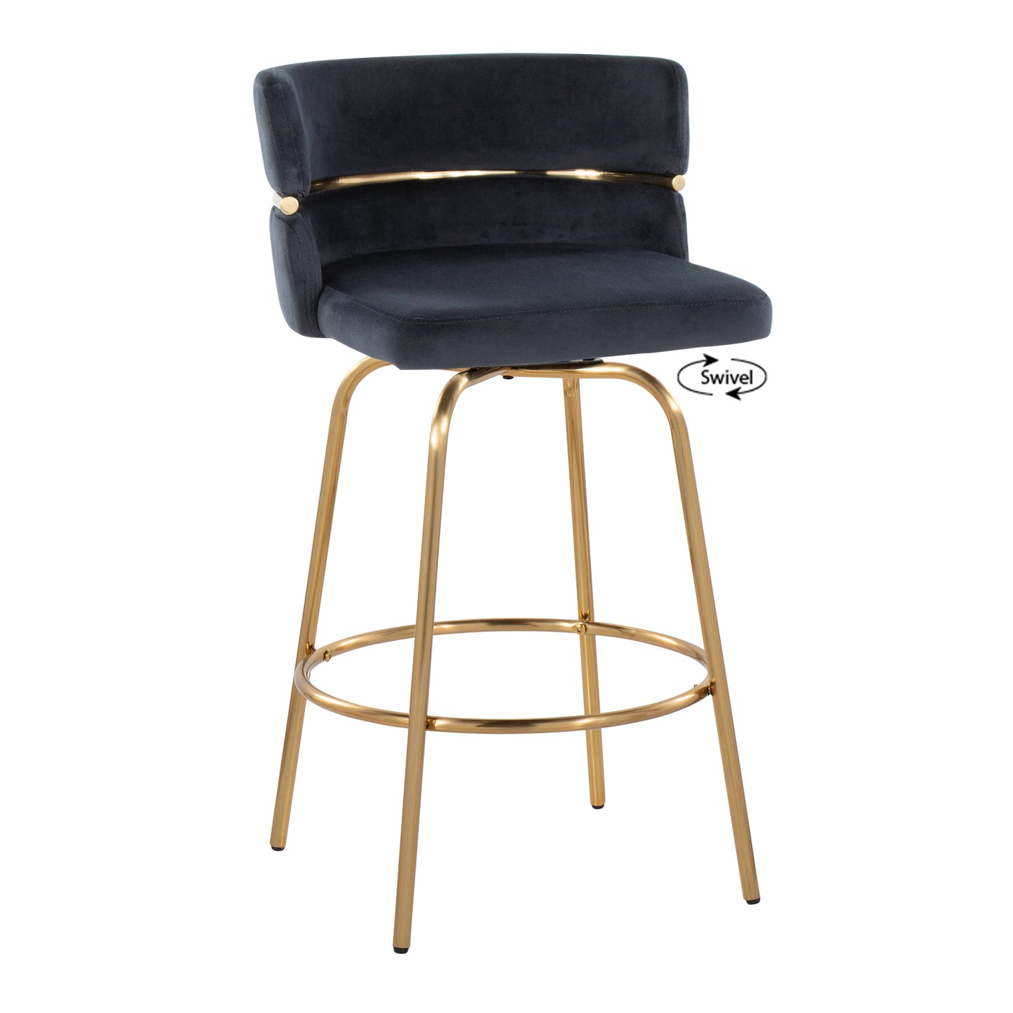 Stacie - Set of 2 - 26" Glam Counter Stools, Gold Metal, Black Velvet Swivel Seat