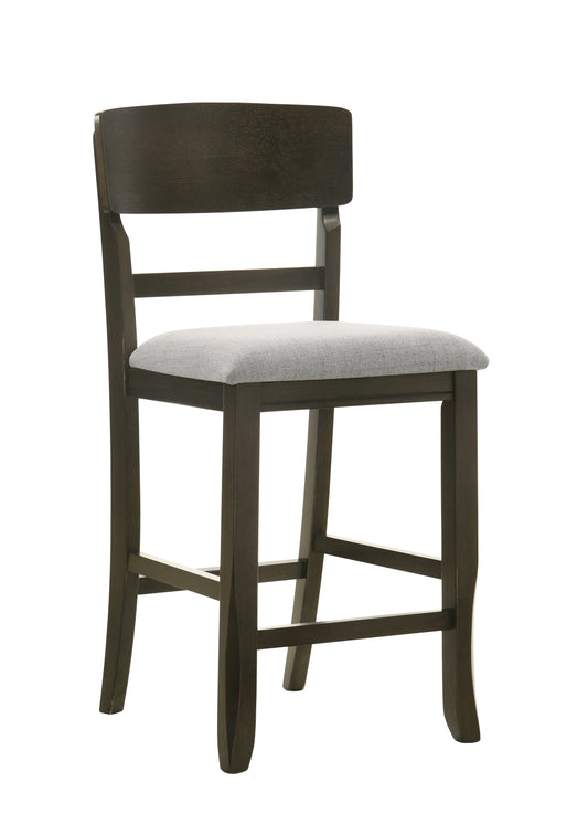 Saxton – Set of 2 – 24" Brown Upholstered Counter Height Dining Chairs with Flared Back Legs