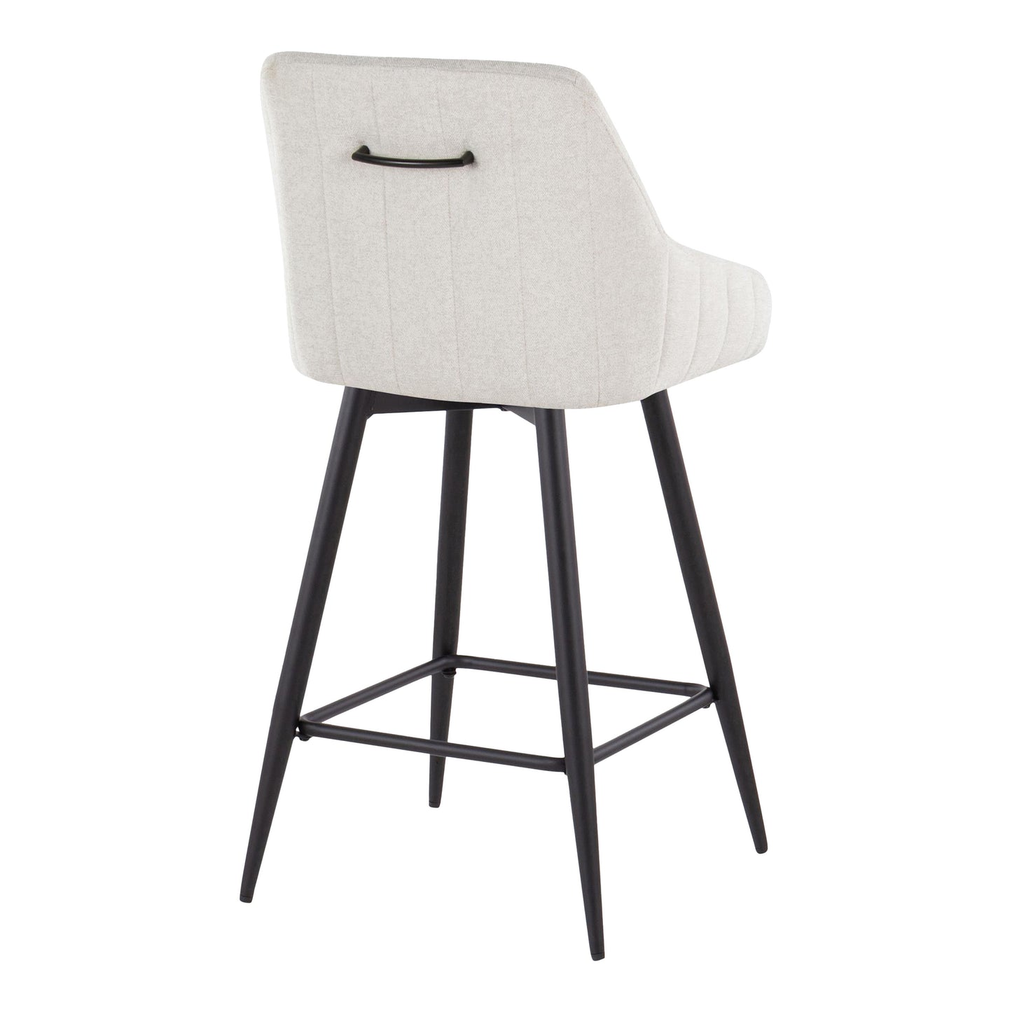 Llis - Set of 2 - 26" Transitional Fixed-Height Counter Stools with Swivel, Black Metal Frame & Cream Upholstered Seats