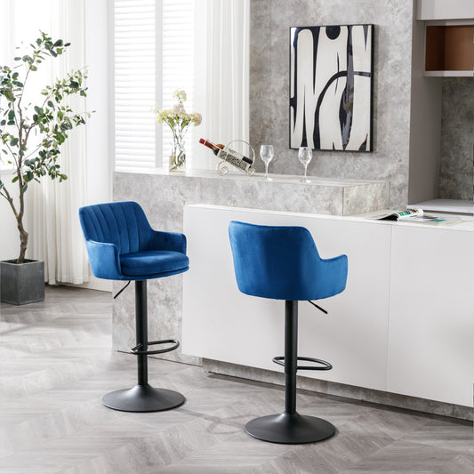 Harlin - Set of 2 - 26" Blue Adjustable Bar Stools with Back and Footrest - Kitchen Pub Counter Height