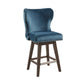 Sovelle - Set of 2 - 26" Dark Blue Wingback Upholstered Swivel Counter Stools with Nailhead Accent and Solid Wood Legs