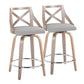 Adira - Set of 2 - 28" Light Grey Farmhouse Swivel Counter Stools with Chrome Footrest