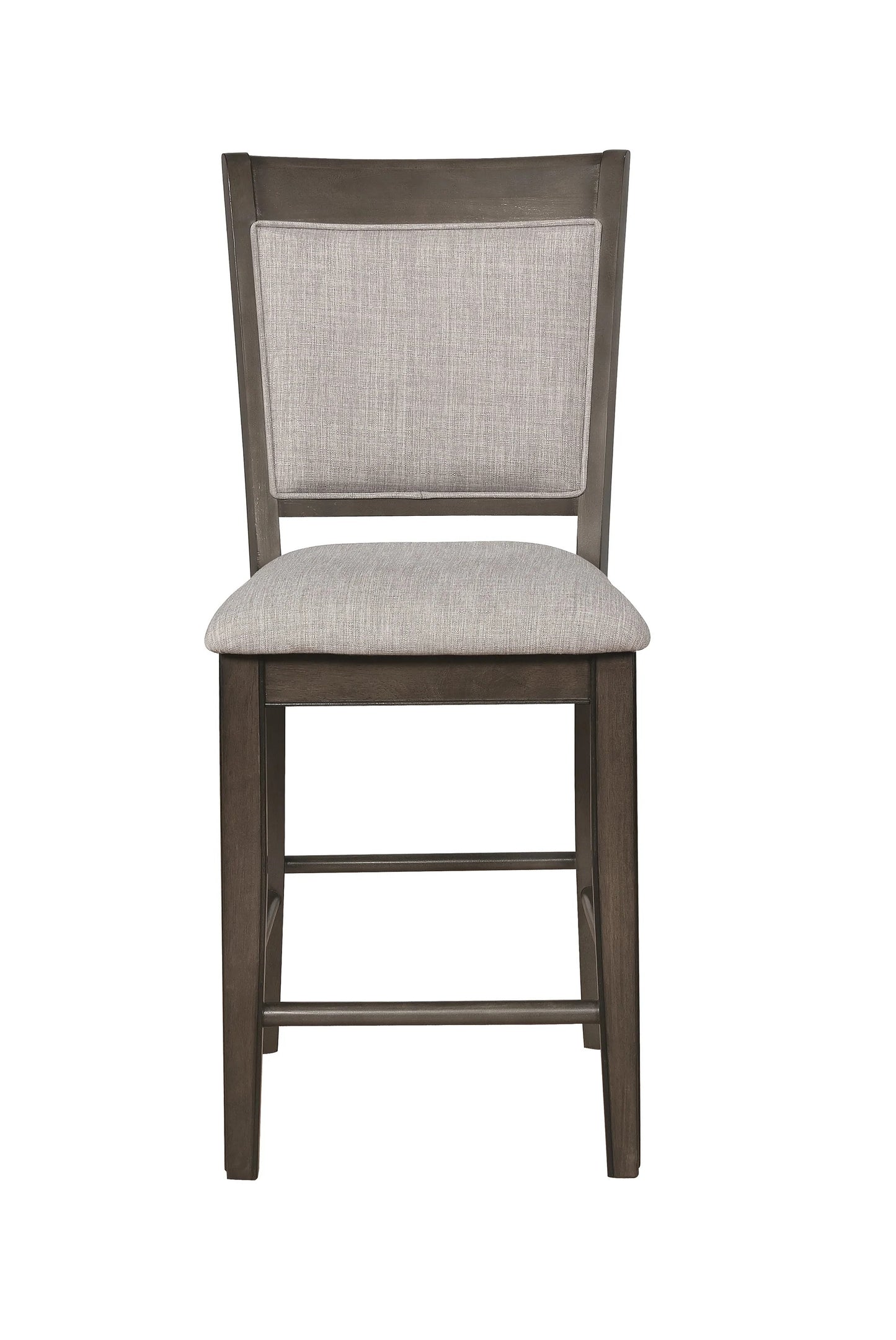 Hibiscus - Set of 2 - 24" Gray Upholstered Counter Height Bar Stools with Footrest and Farmhouse Style Wooden Legs