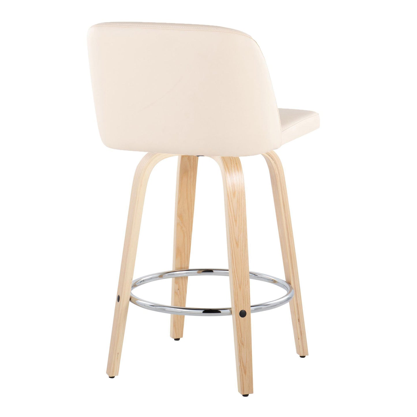 Tarian - Set of 2 - 24" Natural Wood & Cream Faux Leather Swivel Counter Stools with Chrome Footrest