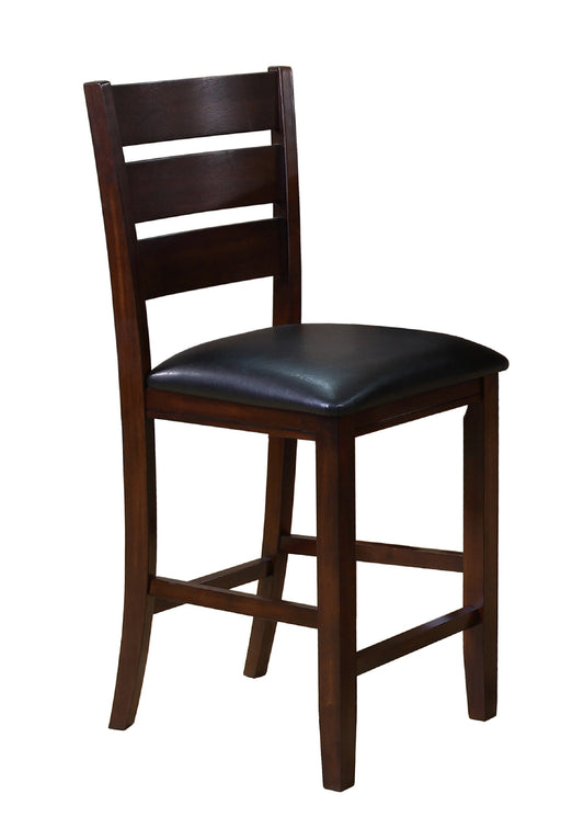 Loretiana - Set of 2 - 24" Counter Height Dining Chairs with Ladder Back, Faux Leather Cushions, Dark Brown Wood Finish