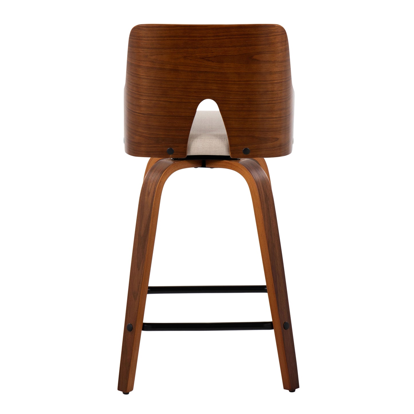 Solvique - Set of 2 - 26" Beige Upholstered Counter Stools with Walnut Wood Backrest & 360° Swivel