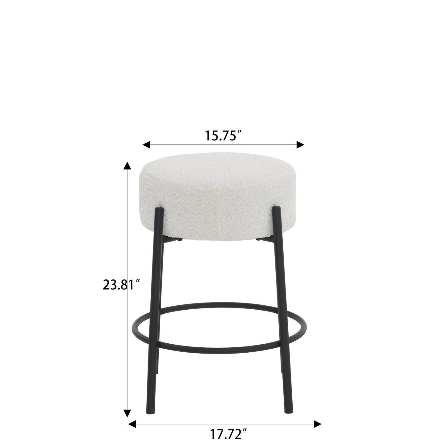 Madison - Set of 2 - 24" Fixed-Height Counter Stool with Beige Upholstered Round Seat and Non-Slip Support