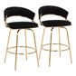 Shahira - Set of 2 - 30" Gold Metal and Black Velvet Counter Stools with 360° Swivel