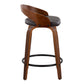 Gregor - Set of 2 - 24" Walnut Wood Mid-Century Modern Counter Stools with Brown Faux Leather and Swivel