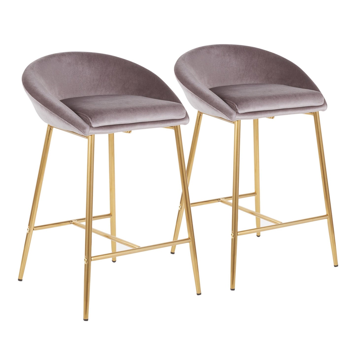 Maluxe - Set of 2 - 26" Counter Stools with Silver Velvet Upholstery and Gold Metal Frame