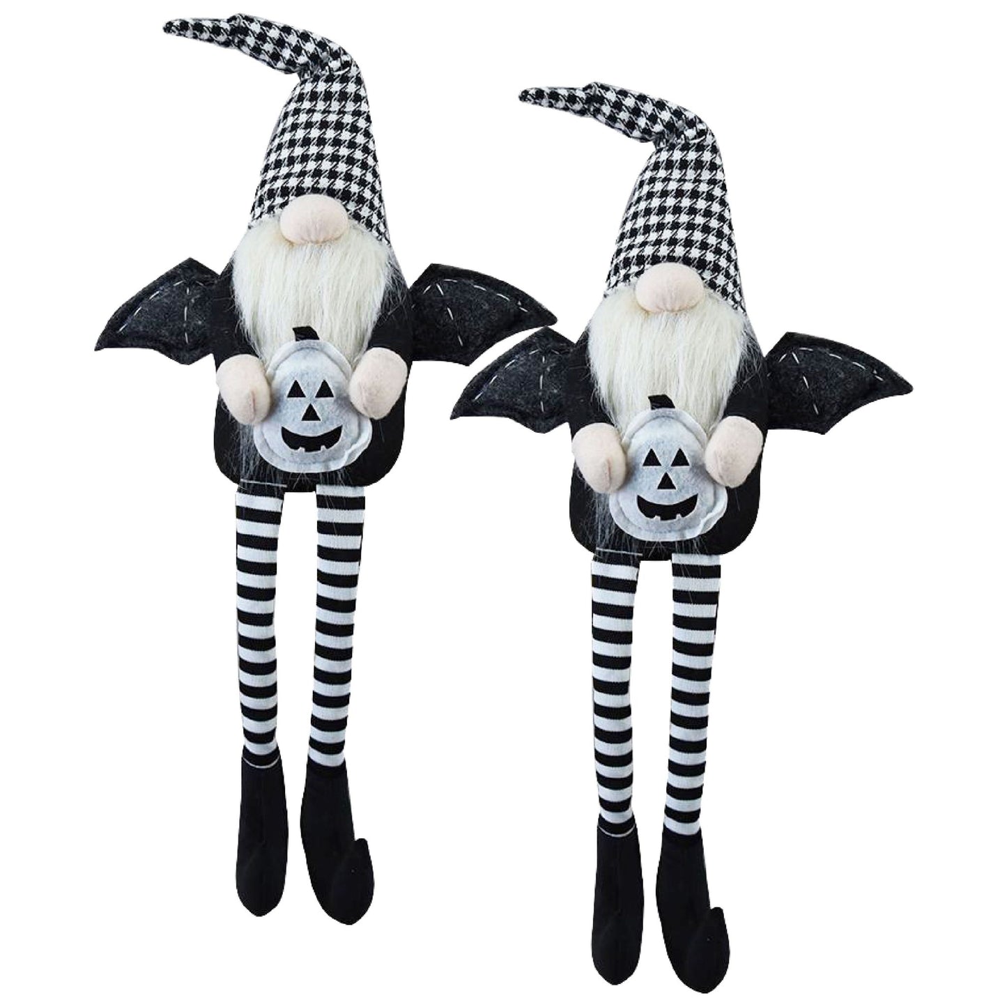 Sitting Gnome With Wings & Plaid Hat, For Halloween Decor