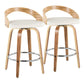 Gilda - Set of 2 - 26" Mid-Century Modern Swivel Counter Stools in Zebra Wood & White Faux Leather with Chrome Footrest