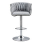 360 Degree Swivel Bar Stools Adjustable Counter Height Bar Chairs With Woven Back & Footrest, Silver Chromed Bar Stools For Kitchen Island (Set of 2) - Gray