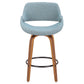 Stasia - Set of 2 - 24" Mid-Century Walnut and Blue Fabric Counter Stool