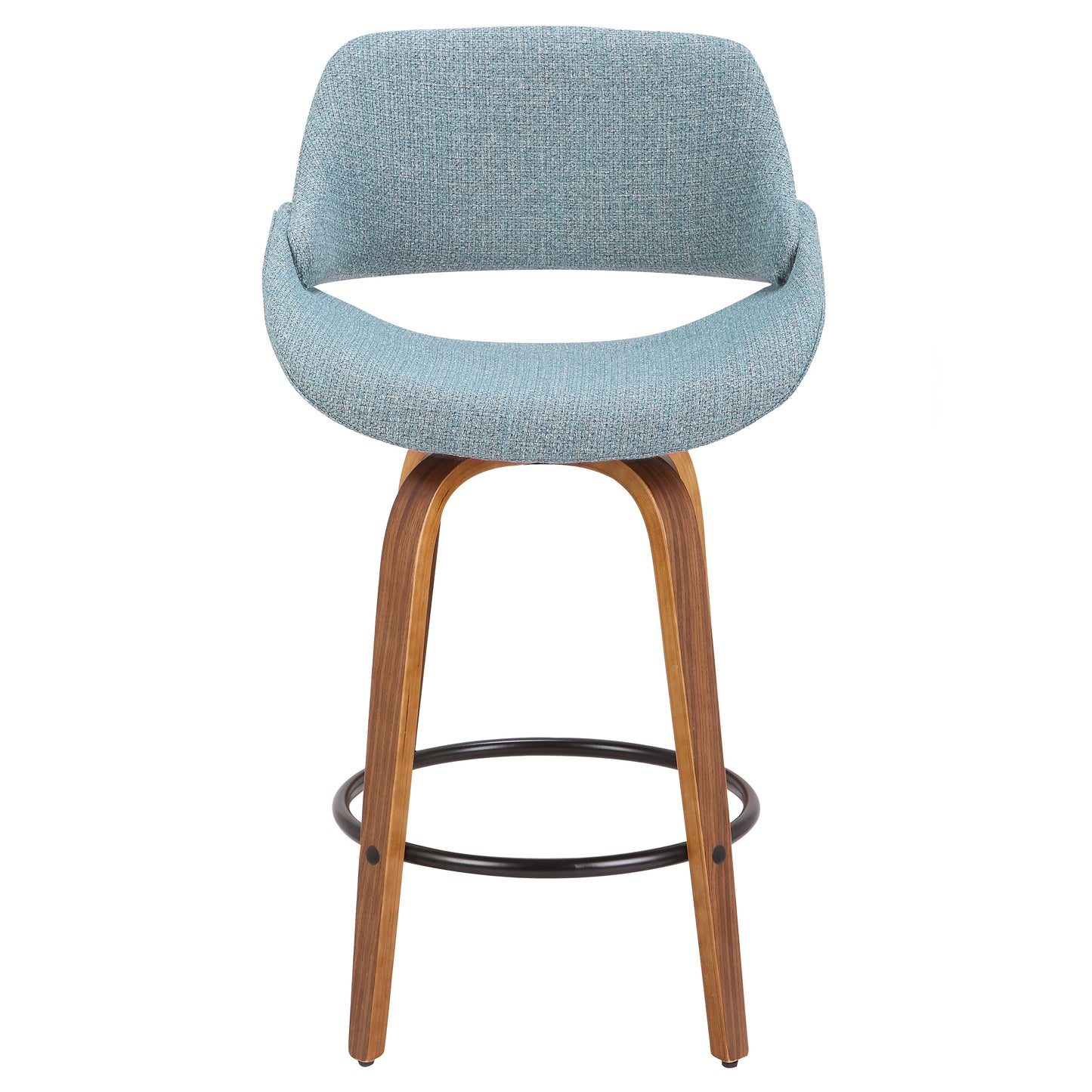 Stasia - Set of 2 - 24" Mid-Century Walnut and Blue Fabric Counter Stool