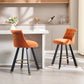 Sapphire - Set of 2 - 26" Velvet Bar Stools with Back Pull Design, Rivet Decoration, 360° Rotation, Wooden Legs for Kitchen or Dining Room