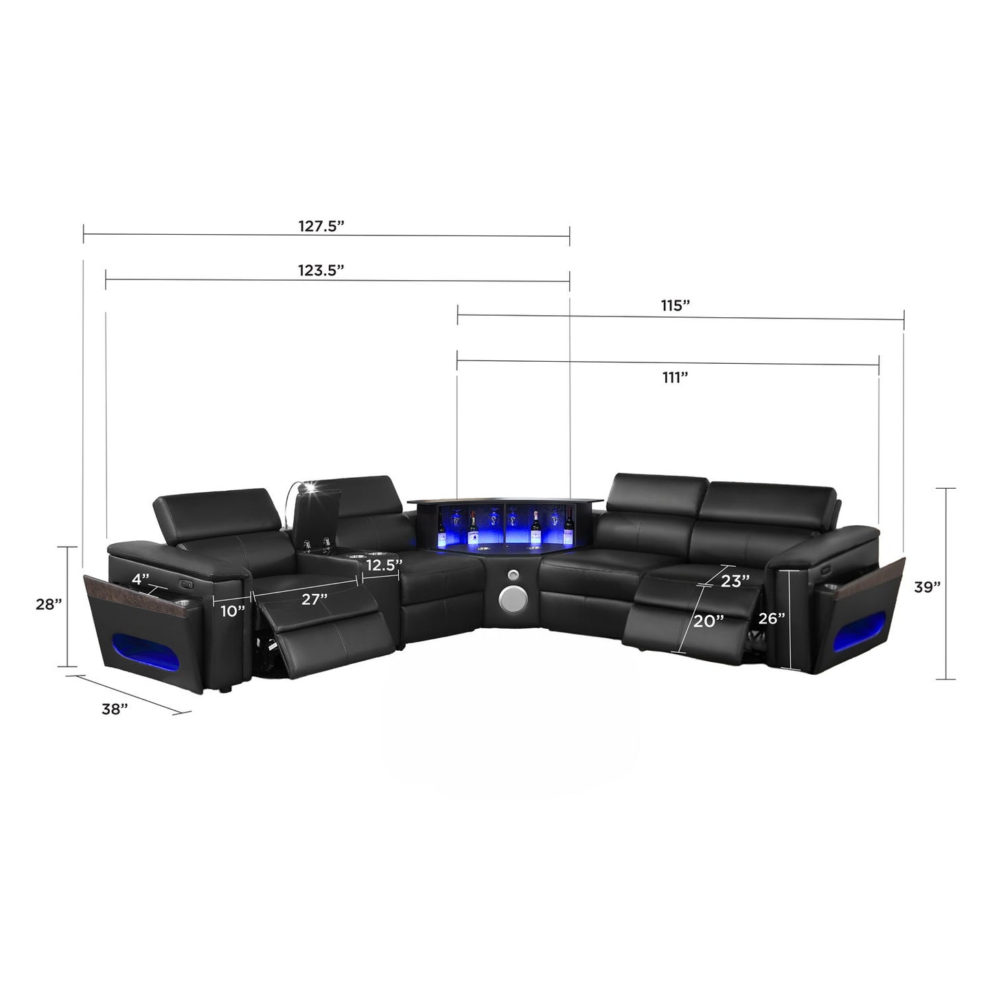 Nova - Sectional With Bluetooth Speaker, LED And Lifting Wine Cabinet