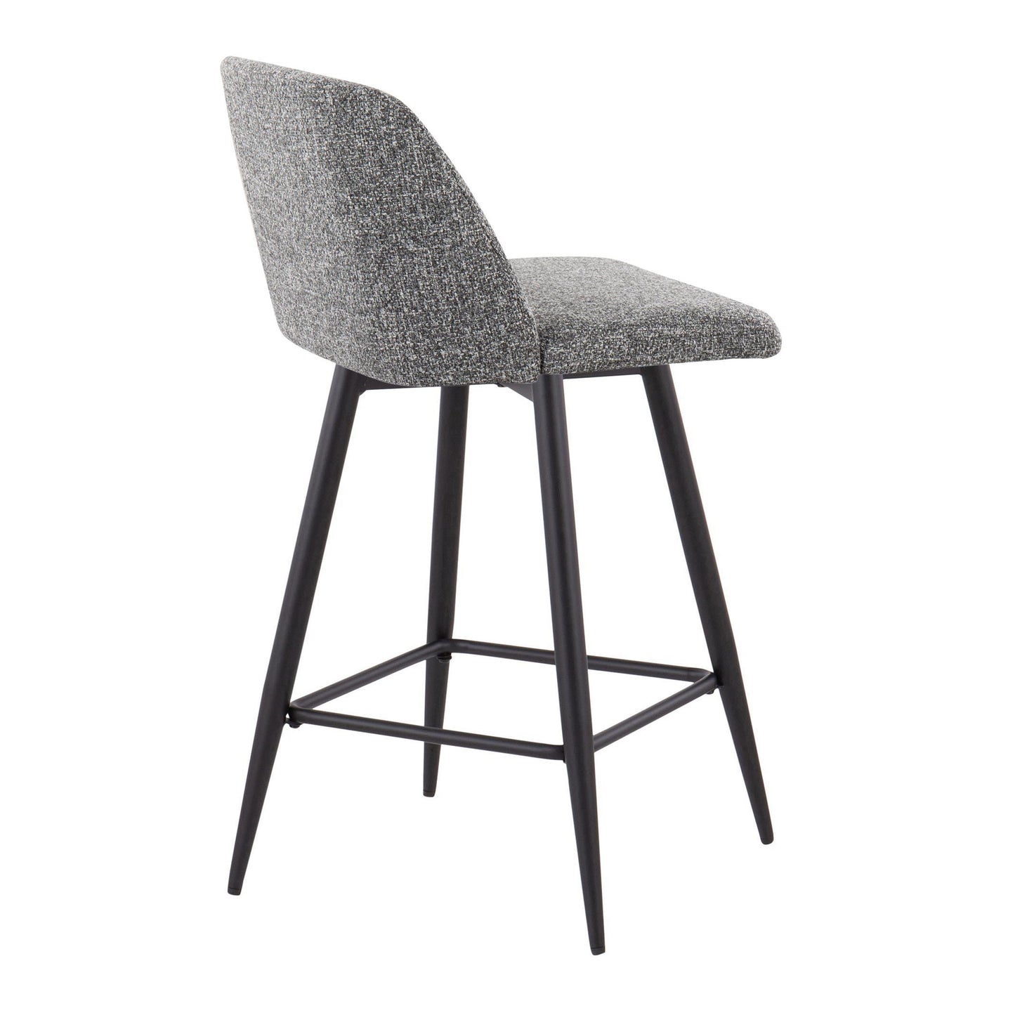 Thyveron - Set of 2 - 26" Contemporary Swivel Counter Stools in Grey Noise Fabric with Black Metal Frame and Square Footrest