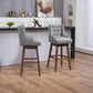 Eric - Set of 2 - 30" Gray Linen Swivel Bar Stools with Button-Tufted Backrest, Solid Wood Legs, Seat Height